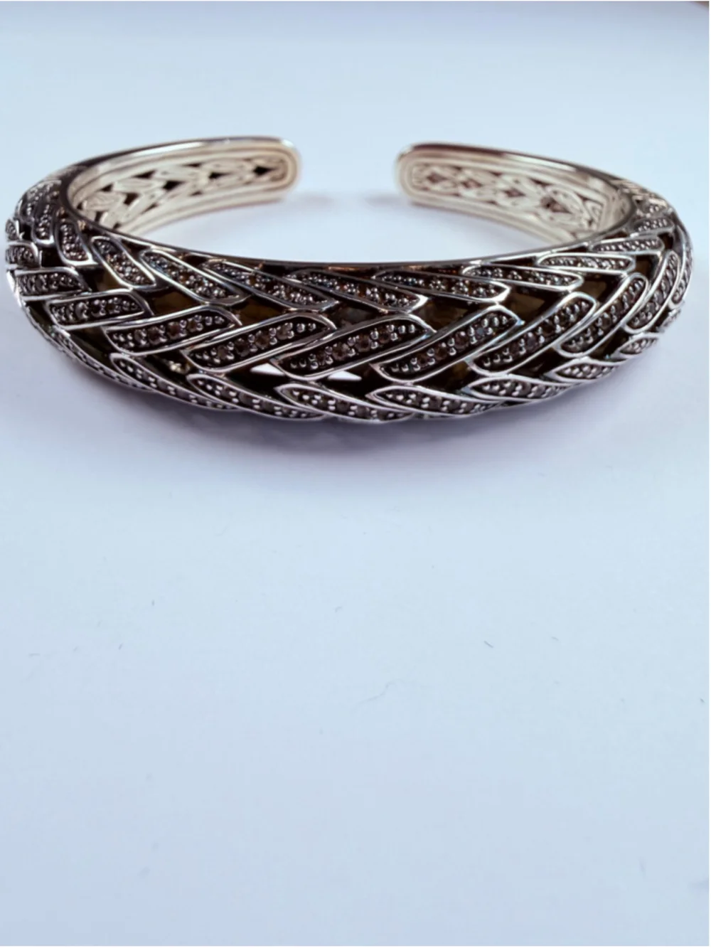 John Hardy Smokey Quartz 925 Sterling Silver Woven Open Dome Cuff Bracelet $1895